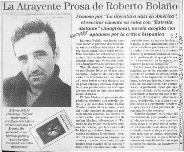 La Atrayente prosa de Roberto Bolaño  [artículo].
