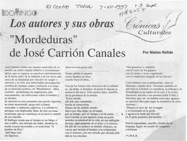 "Mordeduras" de José Carrión Canales  [artículo] Matías Rafide.
