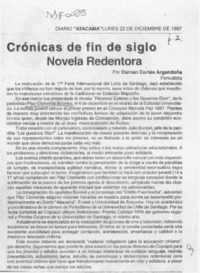 Crónicas de fin de siglo, novela redentora  [artículo] Osmán Cortés Argandoña.