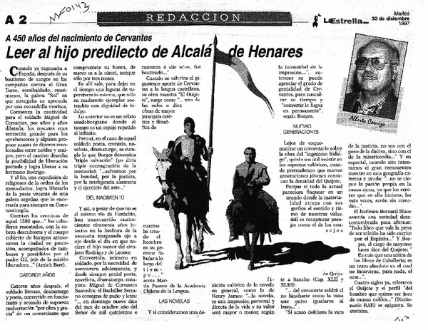 Leer al hijo predilecto de Alcalá Hanares  [artículo] Alberto Carrizo.