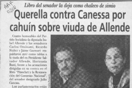 Querella contra Canessa por cahuín sobre viuda de Allende  [artículo].