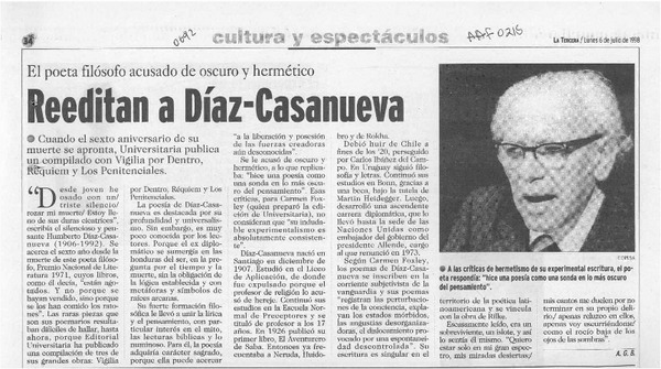 Reeditan a Díaz Casanueva  [artículo] A. G. B.