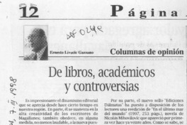 De libros, académicos y controversias  [artículo] Ernesto Livavic G.