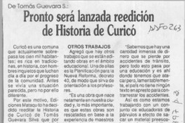 Pronto será lanzada reedición de Historia de Curicó  [artículo].