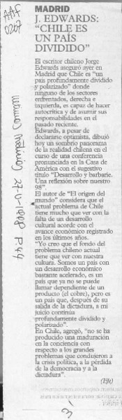J. Edwards "Chile es un país dividido"  [artículo].
