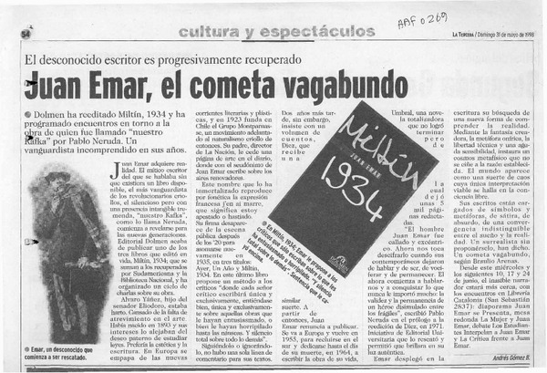 Juan Emar, el cometa vagabundo  [artículo] Andrés Gómez B.