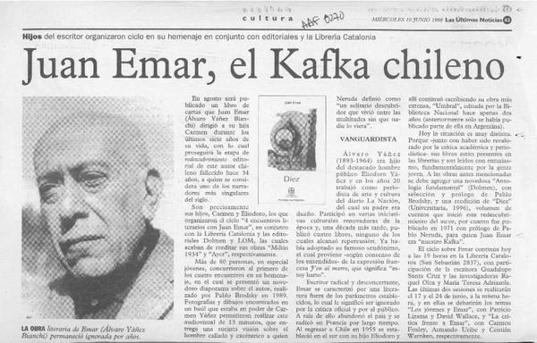 Juan Emar, el Kafka chileno  [artículo].