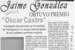 Jaime González obtuvo premio "Oscar Castro"  [artículo].