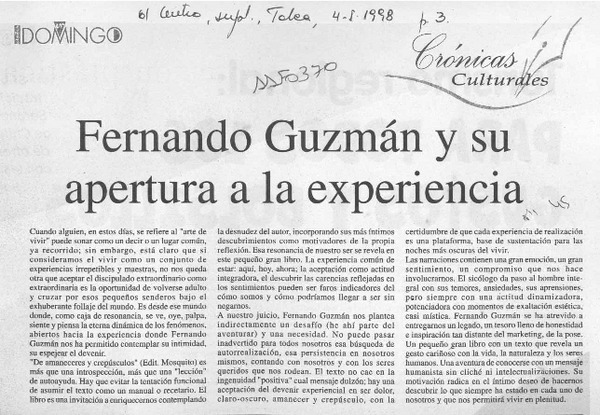 Fernando Guzmán y su apertura a la experiencia  [artículo].