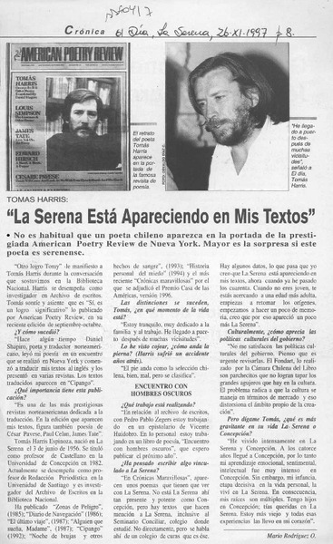 "La Serena está apareciendo en mis textos"  [artículo] Mario Rodríguez O.