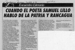 Cuando el poeta Samuel Lillo habló de la patria y Rancagua  [artículo] H. G. V.