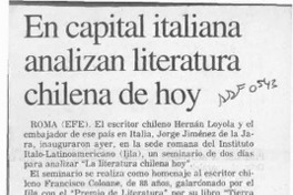 En capital italiana analizan literatura chilena de hoy  [artículo].