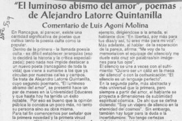 "El luminoso abismo del amor", poemas de Alejandro Latorre Quintanilla  [artículo] Luis Agoni Molina.