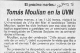 Tomás Moulian en la UVM  [artículo].