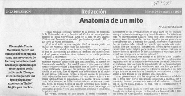 Anatomía de un mito  [artículo] Juan Gabriel Araya G.
