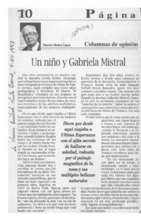 Un niño y Gabriela Mistral  [artículo] Marino Muñoz Lagos.