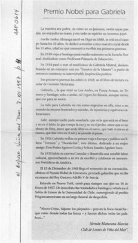 Premio Nobel para Gabriela  [artículo] Hernán Maturana Alarcón.