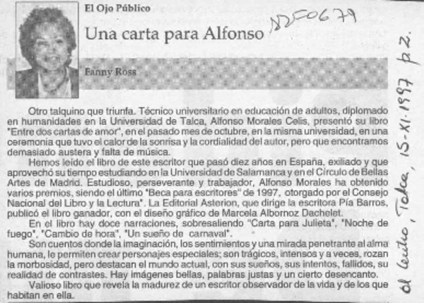 Una carta para Alfonso  [artículo] Fanny Ross.