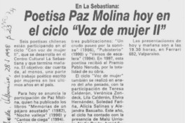 Poetisa Paz Molina hoy en el ciclo "Voz de mujer"  [artículo].