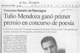 Tulio Mendoza ganó primer premio en concurso de poesía  [artículo].