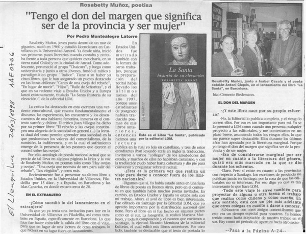 "Tengo el don del margen que significa ser de la provincia y ser mujer"  [artículo] Pedro Montealgre Latorre.