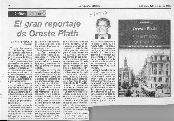 El gran reportaje de Oreste Plath  [artículo] Horacio Hernández Anderson.