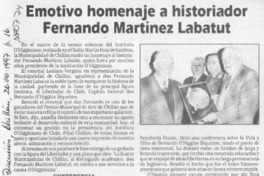 Emotivo homenaje a historiador Fernando Martínez Labatut  [artículo].
