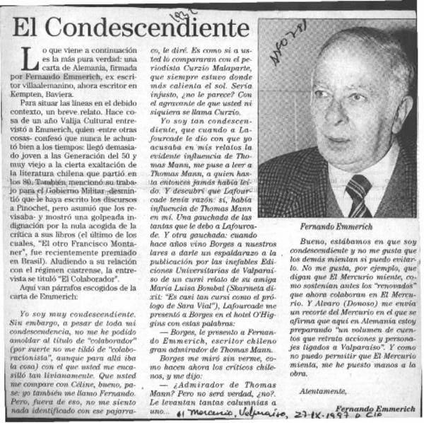 El condescendiente  [artículo] Fernando Emmerich.