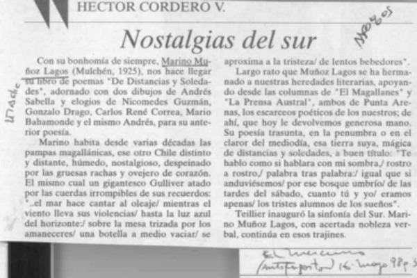 Notalgias del sur  [artículo] Héctor Cordero V.