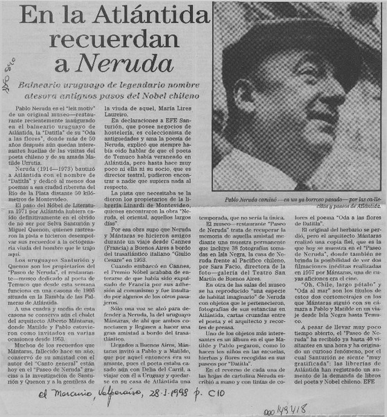 En la Atlántida recuerdan a Neruda  [artículo].