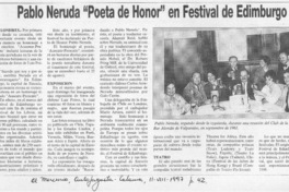 Pablo Neruda "Poeta de honor" en Festival de Edimburgo  [artículo].