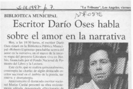 Escritor Darío Oses habla sobre el amor en la narrativa  [artículo].