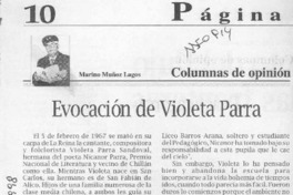 Evocación de Violeta Parra  [artículo] Marino Muñoz Lagos.