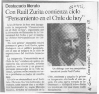 Con Raúl Zurita comienza ciclo "Pensamiento en el Chile de hoy"  [artículo].