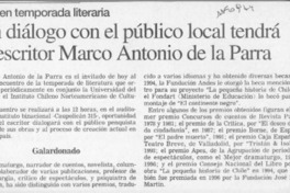 Un Diálogo con el público local tendrá el escritor Marco Antonio de la Parra  [artículo].
