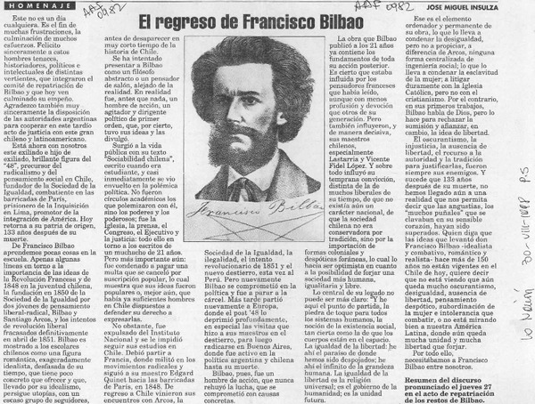 El regreso de Francisco Bilbao  [artículo] José Miguel Insulza.