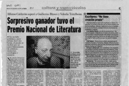 Sorpresivo ganador tuvo el Premio Nacional de Literatura  [artículo] Andrés Gómez B.