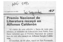 Premio Nacional de Literatura recayó en Alfonso Calderón  [artículo].