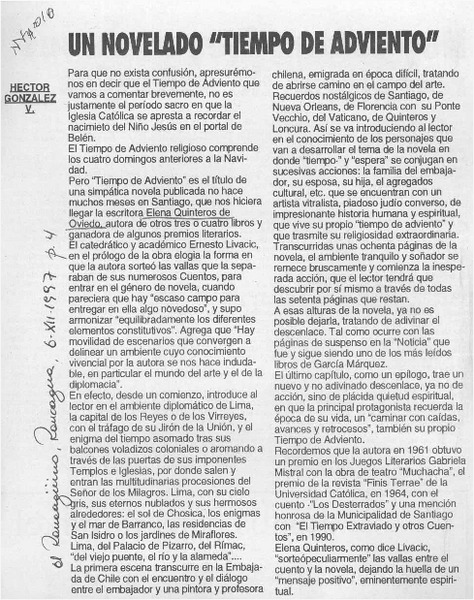 Un novelado "Tiempo de adviento"  [artículo] Héctor González V.