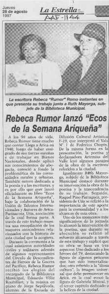 Rebeca Rumor lanzó "Ecos de la semana ariqueña"