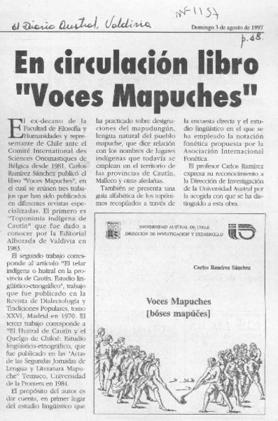 En circulación libro "Voces mapuches"  [artículo].
