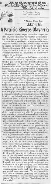 A Patricio Riveros Olavarría  [artículo] Milena Bravo Toro.