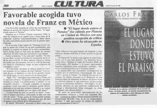 Favorable acogida tuvo novela de Franz en México  [artículo].