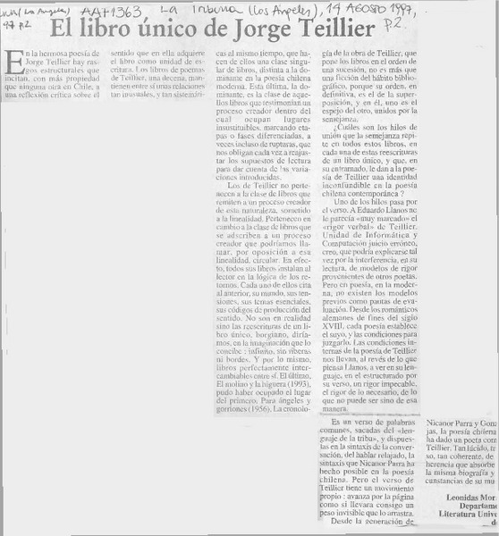 El Libro único de Jorge Teillier  [artículo].