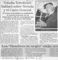 Volodia Teitelboim hablará sobre Neruda y el Canto General  [artículo].