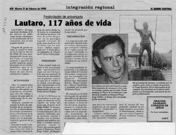 Lautaro, 117 años de vida  [artículo] Víctor Arellano.