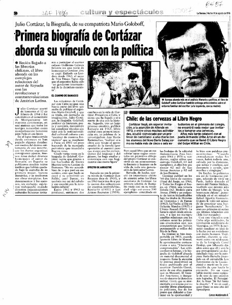 Primera biografía de Cortázar aborda su vínculo con la política  [artículo] Carlos Maldonado R.