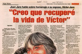 Joan Jara habla sobre homenaje a su esposo, Víctor Jara "Creo que recuperé la vida de Víctor"