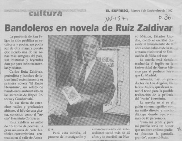 Bandoleros en novela de Ruiz Zaldívar  [artículo].