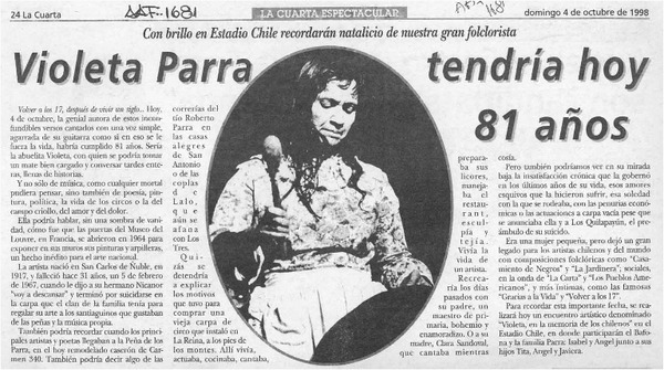 Violeta Parra tendría hoy 81 años  [artículo].